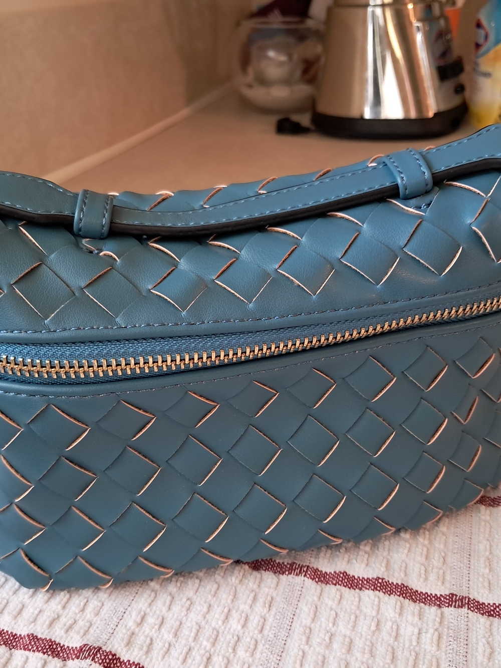 K Carroll Willa Weave Crossbody Bag Satchel Vegan Leather Blue